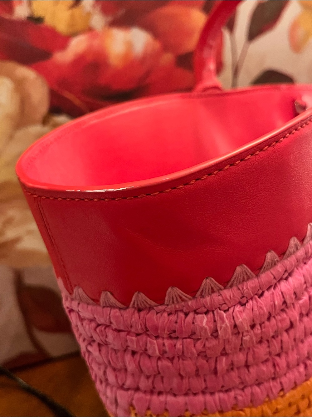 Kate Spade Pier Striped Straw Medium Tote in Pink, Orange & Yellow w/Tassel - Picture 17 of 17